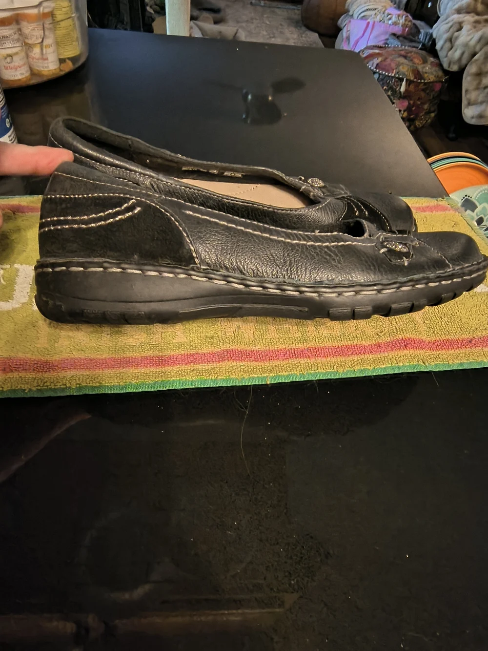 Earth Spirit Black Slip-On Loafers with Stitch Detail - Picture 3 of 4